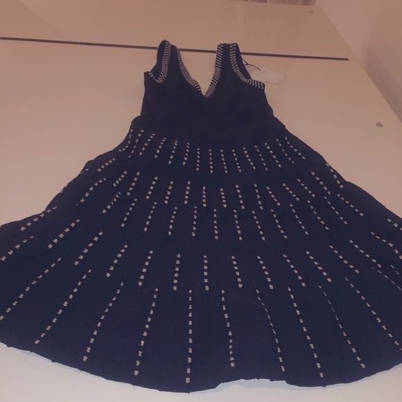 Sandro | Dresses | Sandro Jasm Stretchpointlle Knit Dress In Navy Gold Size  38 Nwt Missoni Style | Poshmark